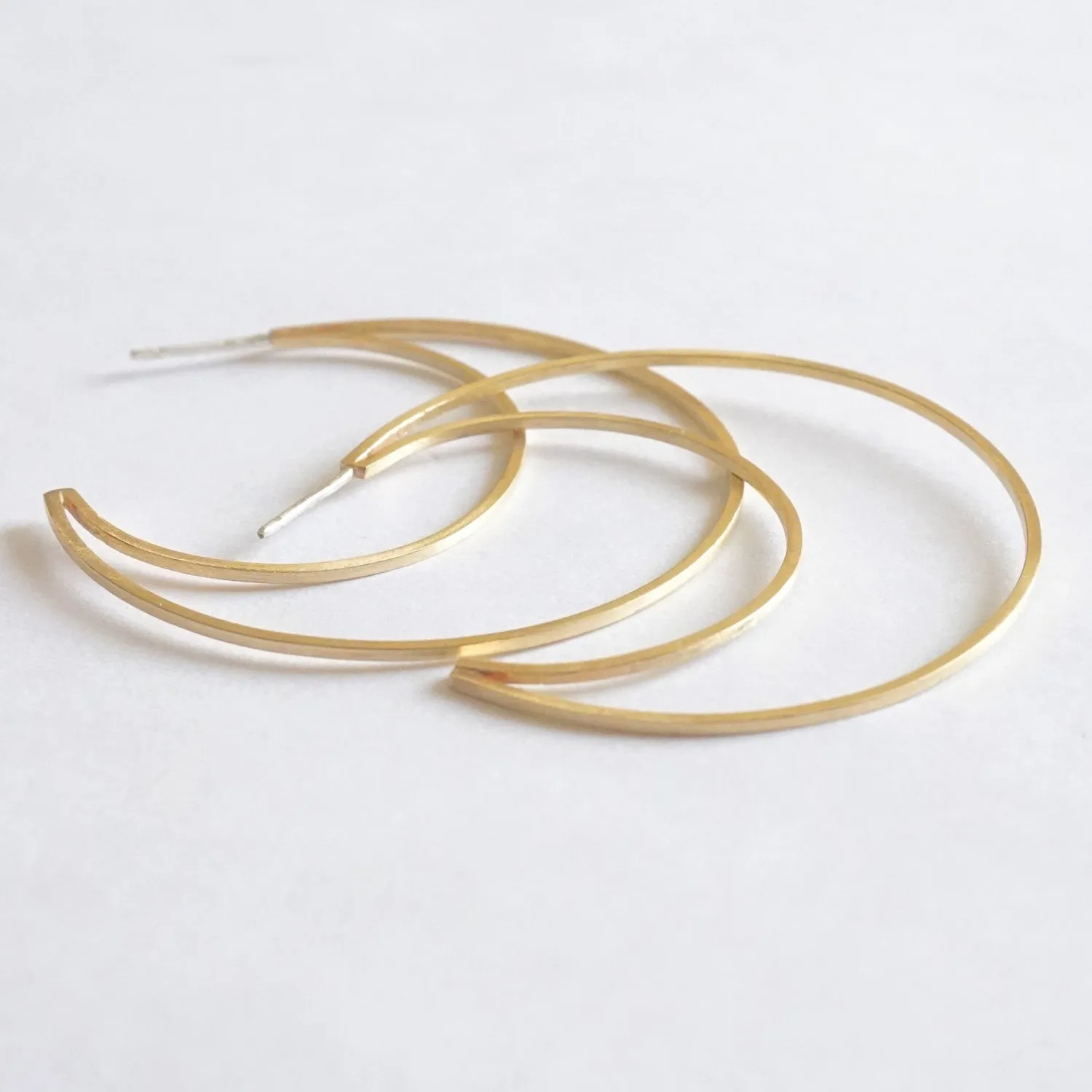 Contemporary, Hand-Crafted, Open Flat Crescent Hoop Earrings With Brushed Finish - 0261