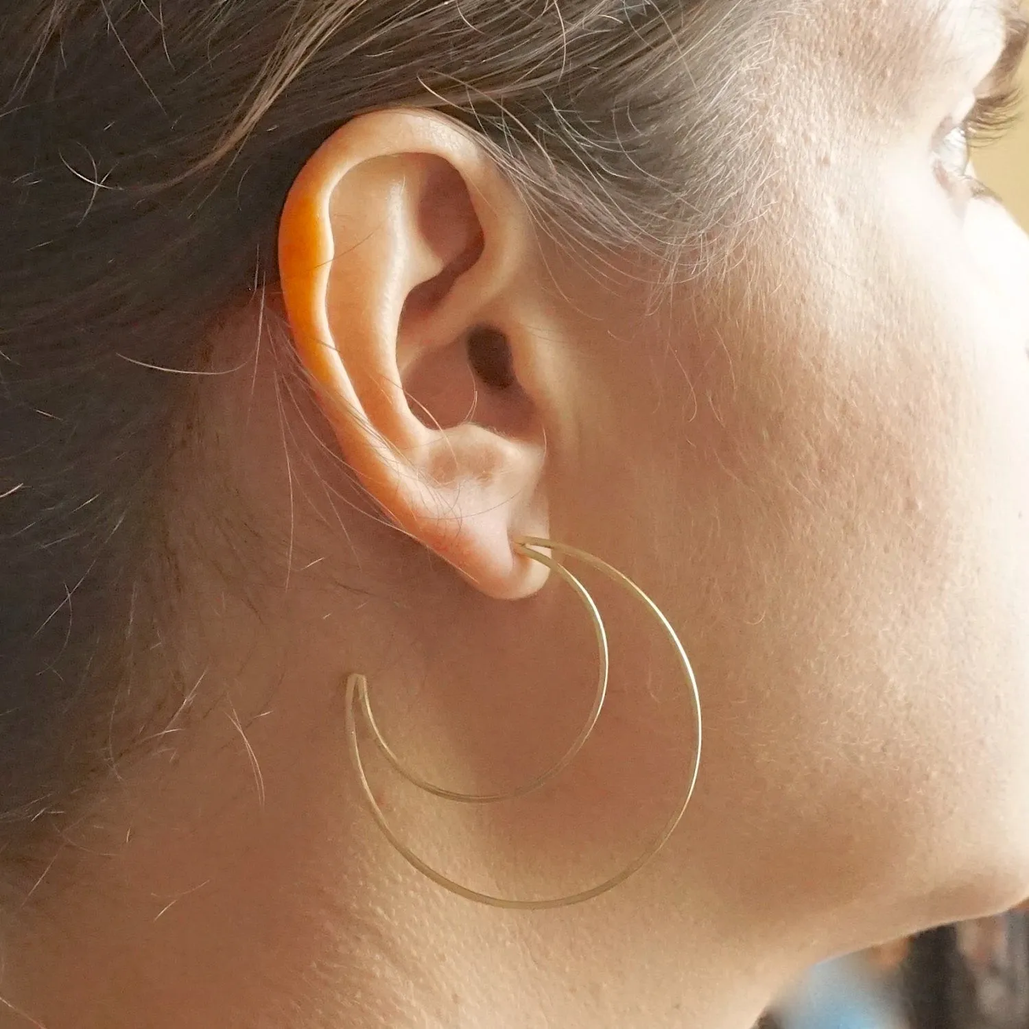 Contemporary, Hand-Crafted, Open Flat Crescent Hoop Earrings With Brushed Finish - 0261