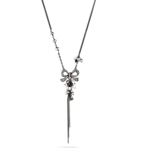 CRYSTAL BOW  TASSEL  NECKLACES #286BK1201 (7D3/6B1)