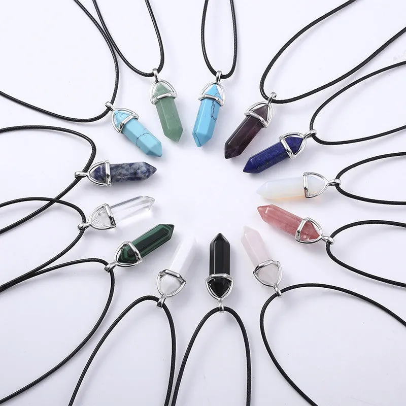 Crystal Bullet Natural Stone Necklace - 11 Colors