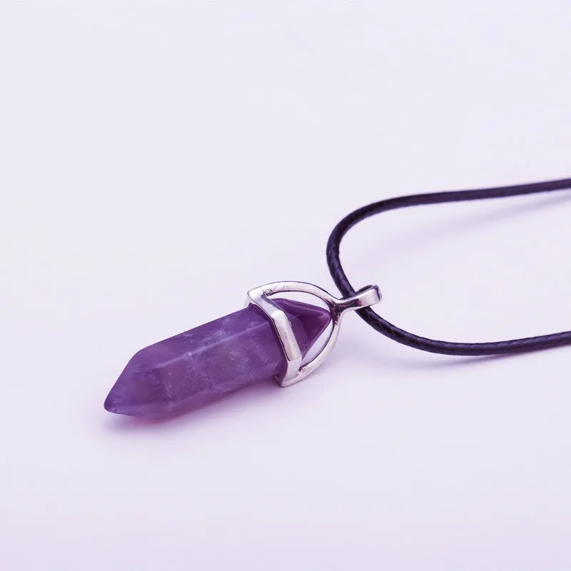 Crystal Bullet Natural Stone Necklace - 11 Colors