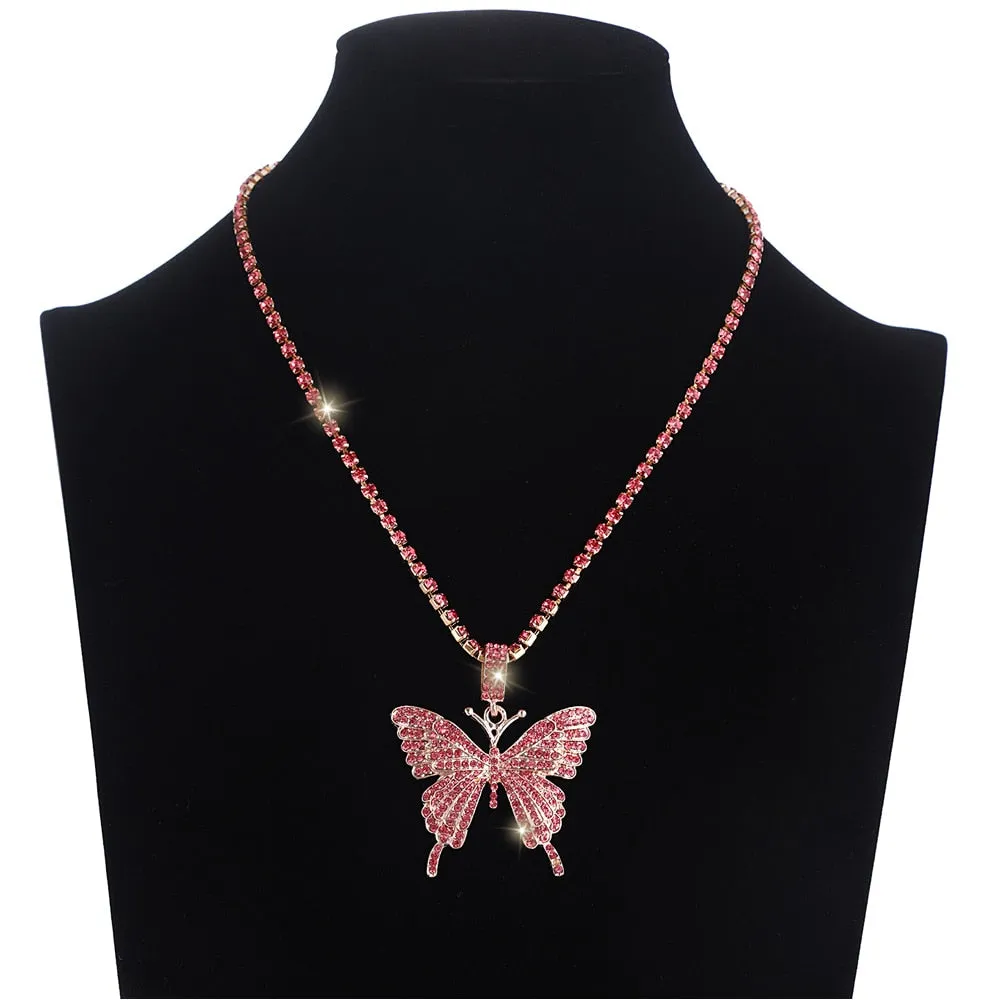 Crystal Butterfly Patent Necklaces - 6 Colors