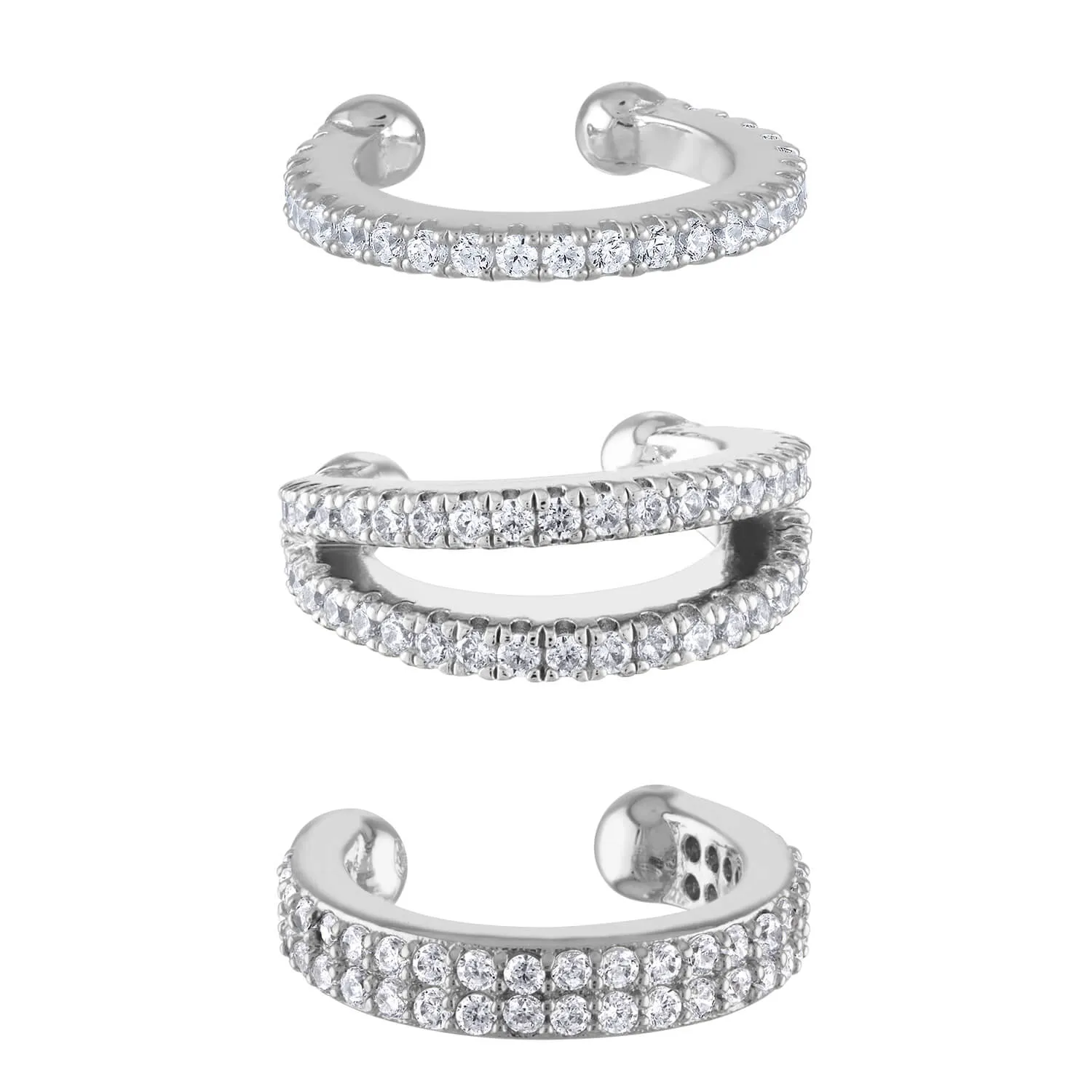 Crystal Ear Cuff Trio in Sterling Silver