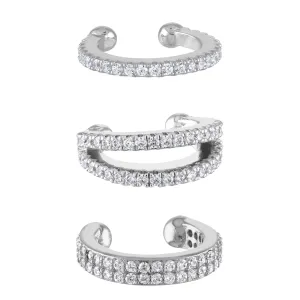 Crystal Ear Cuff Trio in Sterling Silver