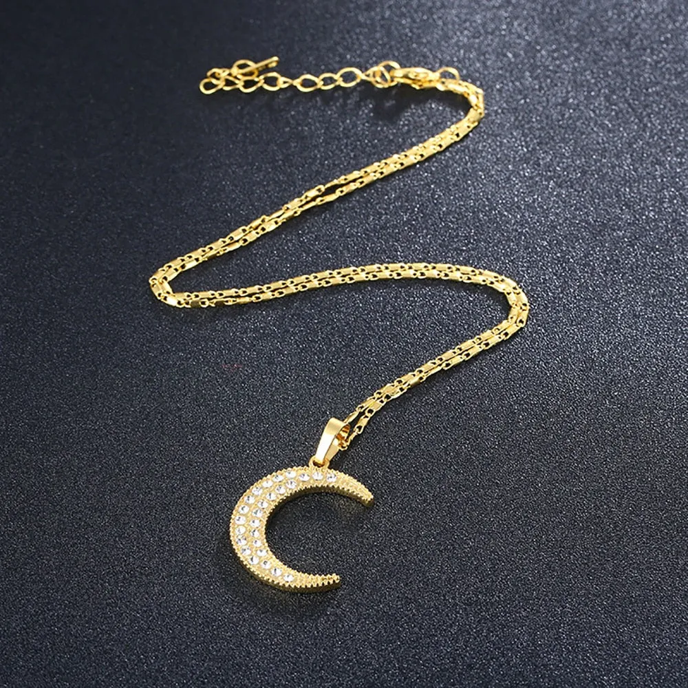 Crystal Moon Pendant Necklace