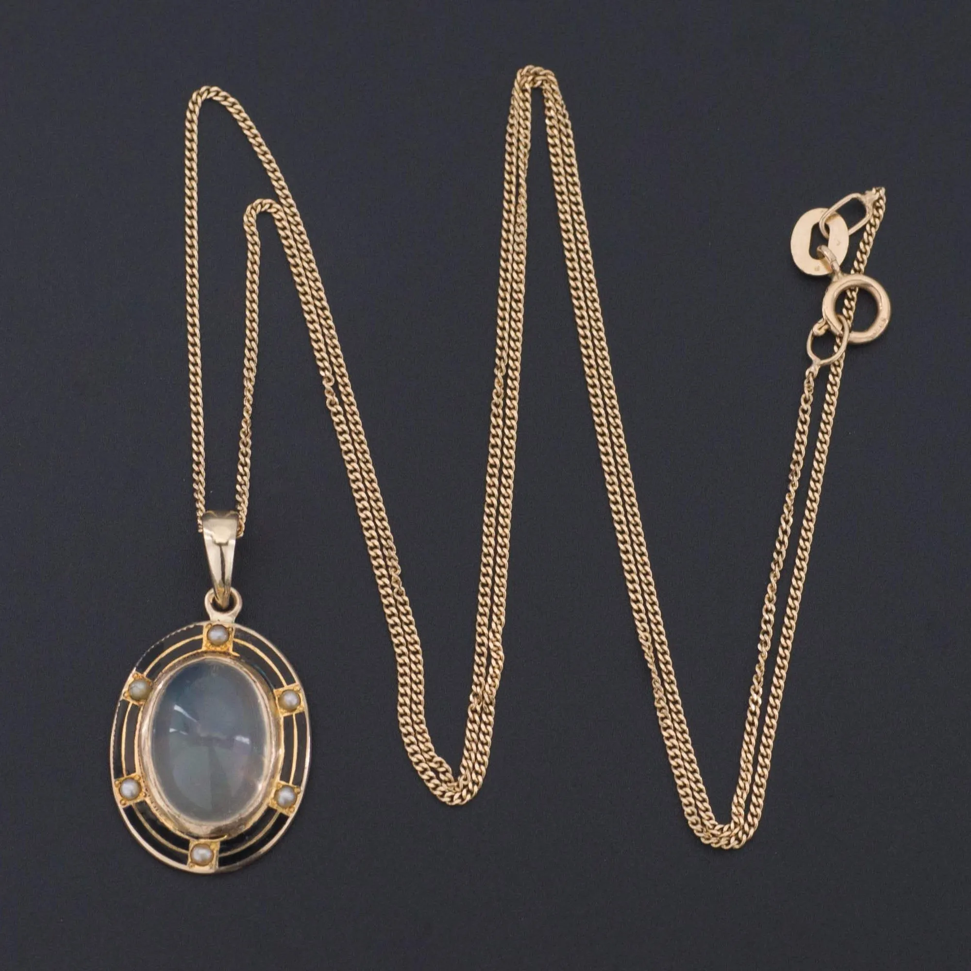 Crystal Opal & Enamel Pendant | Antique Pin Conversion