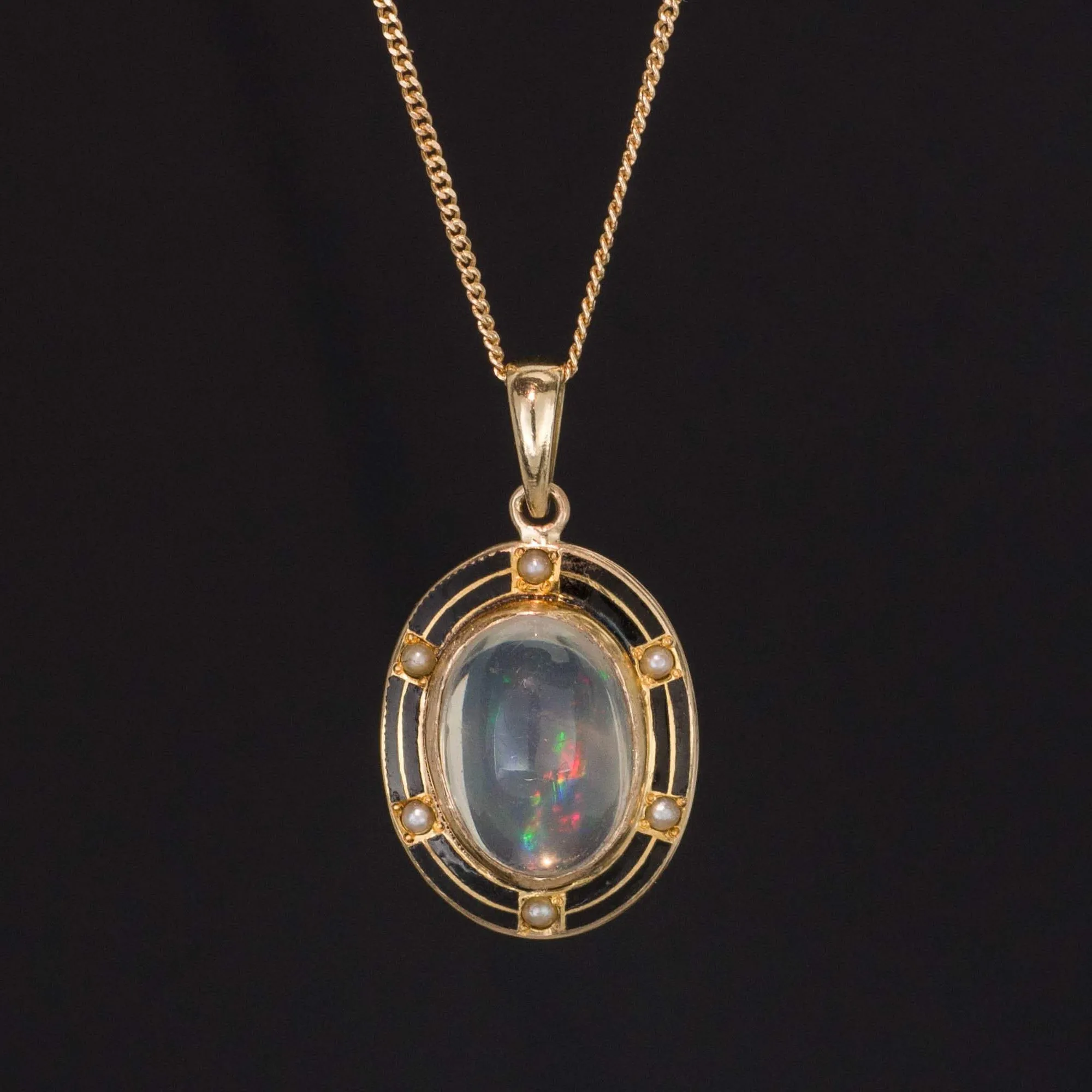 Crystal Opal & Enamel Pendant | Antique Pin Conversion