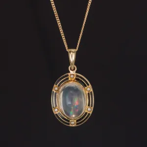 Crystal Opal & Enamel Pendant | Antique Pin Conversion