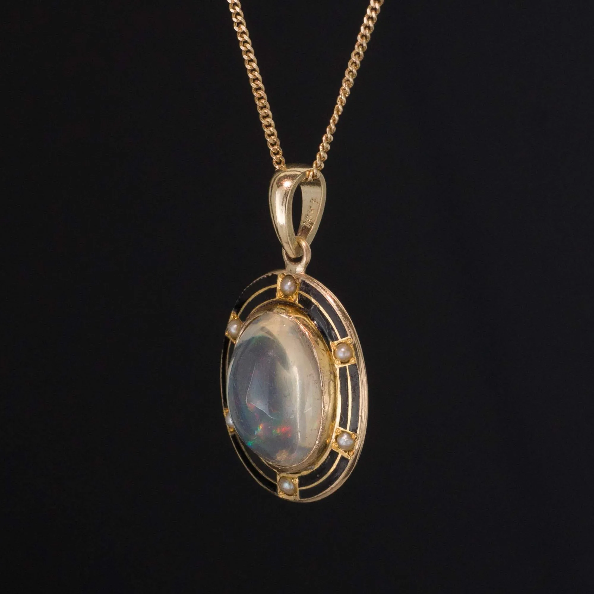 Crystal Opal & Enamel Pendant | Antique Pin Conversion