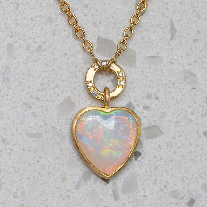 Crystal Opal Big Heart Necklace with studded Salt & Pepper Diamonds