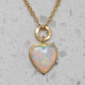Crystal Opal Big Heart Necklace with studded Salt & Pepper Diamonds