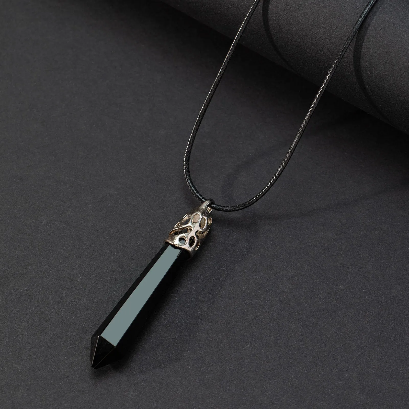 Crystal Pendant Rope Chain Necklace Hexagonal Gemstone Chakra Necklace