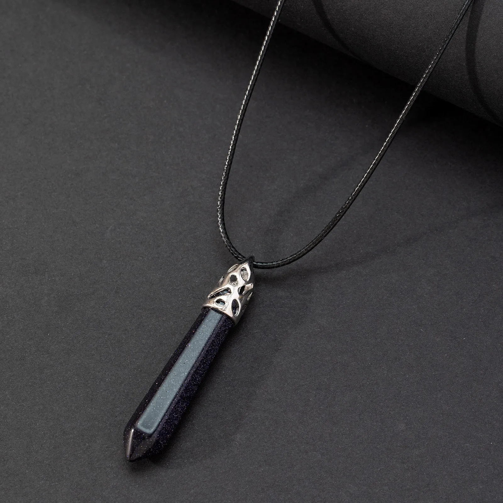 Crystal Pendant Rope Chain Necklace Hexagonal Gemstone Chakra Necklace