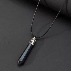 Crystal Pendant Rope Chain Necklace Hexagonal Gemstone Chakra Necklace