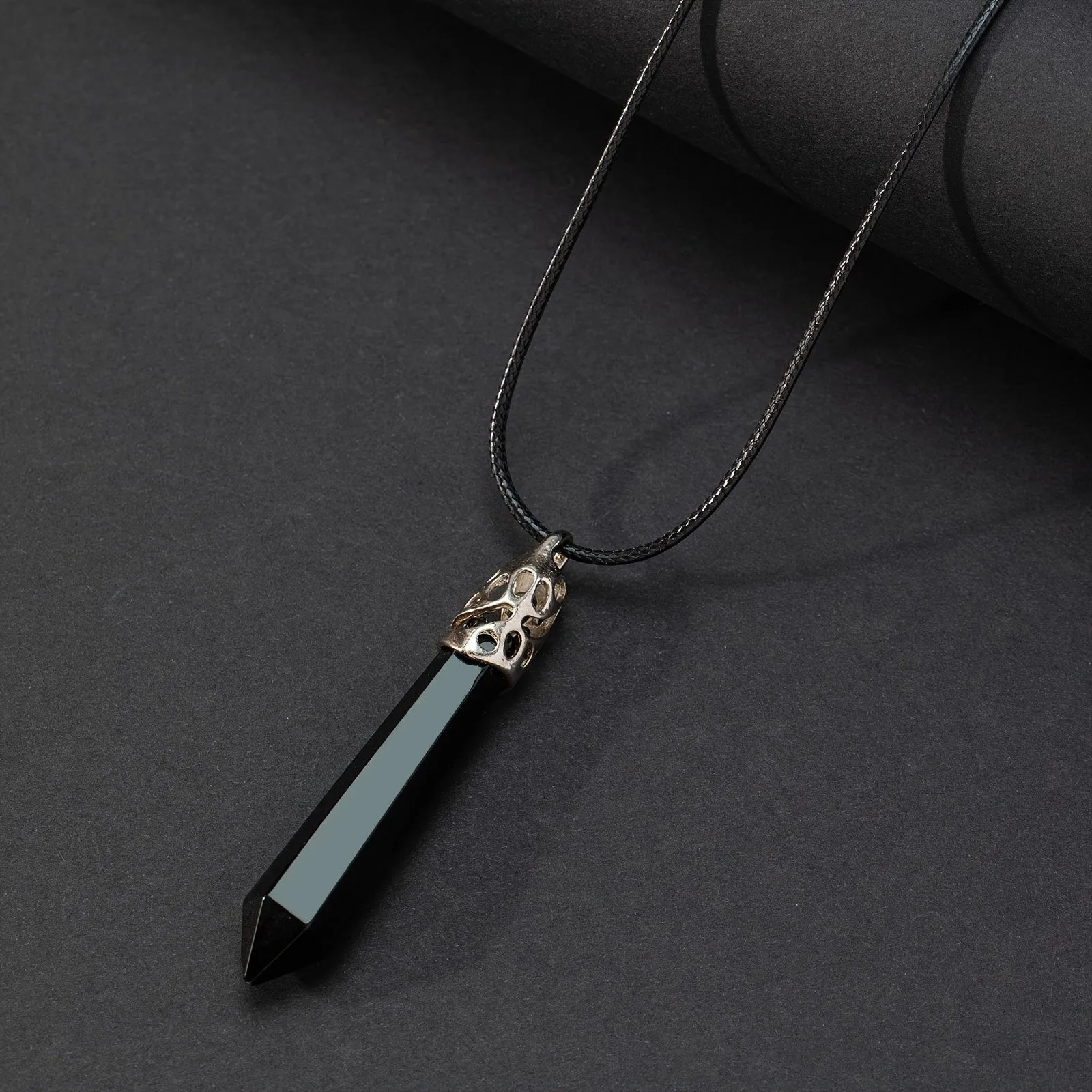 Crystal Pendant Rope Chain Necklace Hexagonal Gemstone Chakra Necklace