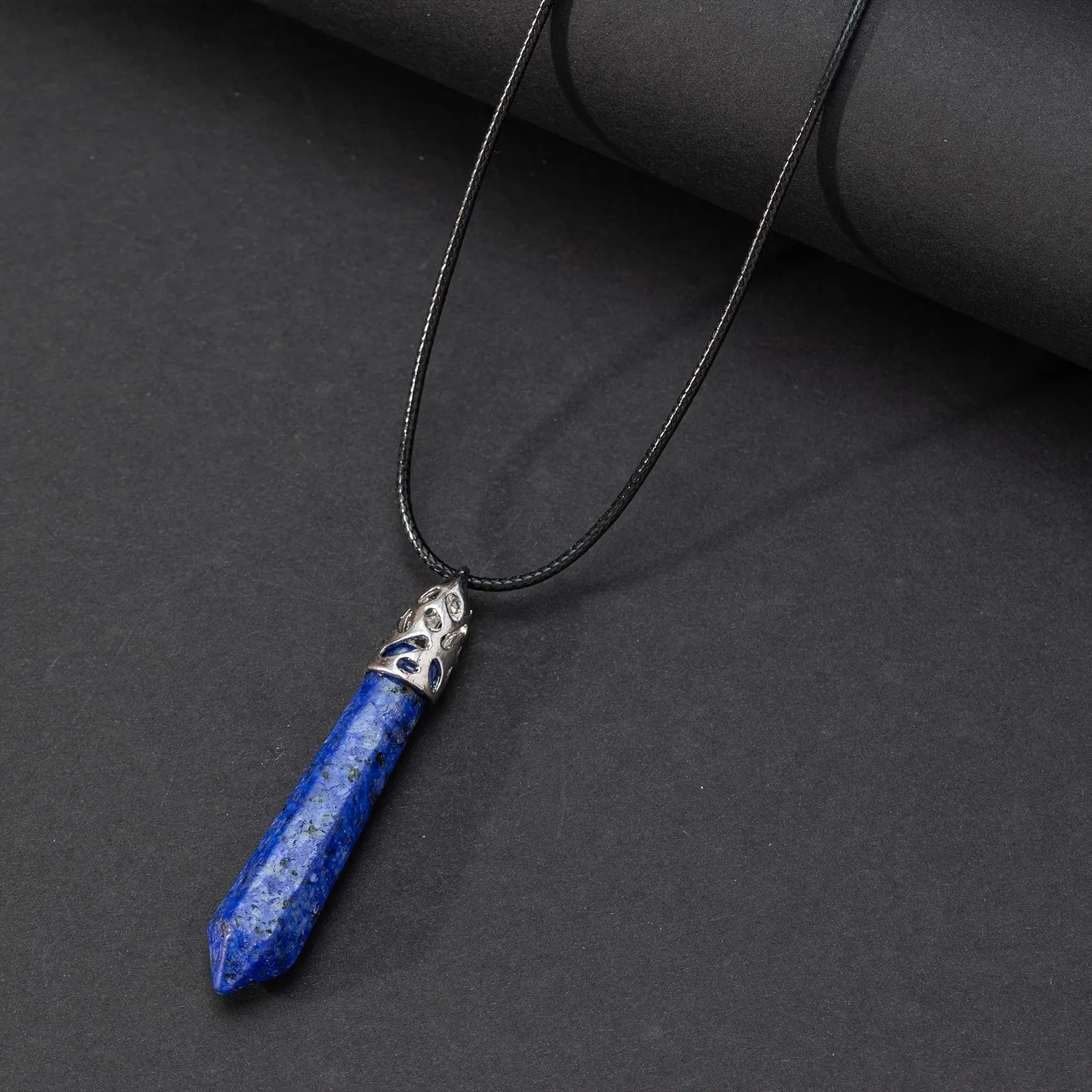 Crystal Pendant Rope Chain Necklace Hexagonal Gemstone Chakra Necklace