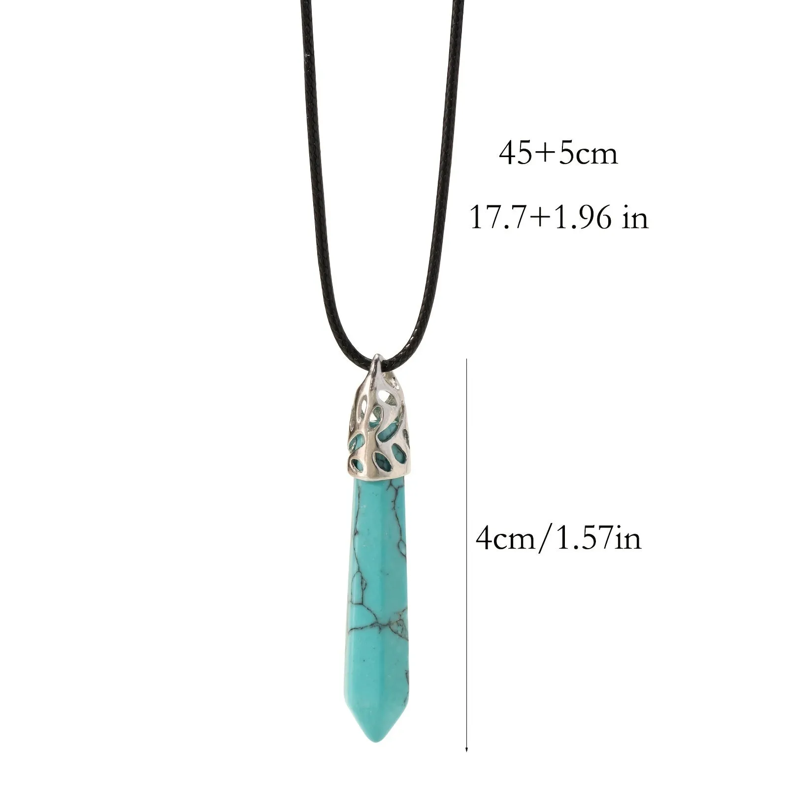 Crystal Pendant Rope Chain Necklace Hexagonal Gemstone Chakra Necklace