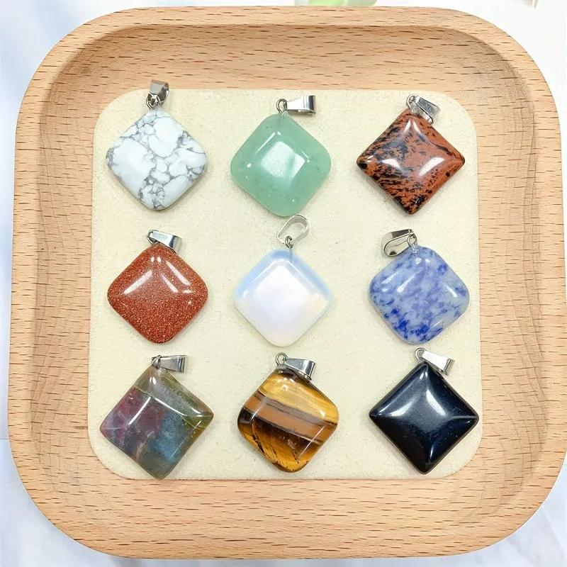 Crystal Pendant Square Shaped Mix Material Healing Stones Cube Charm
