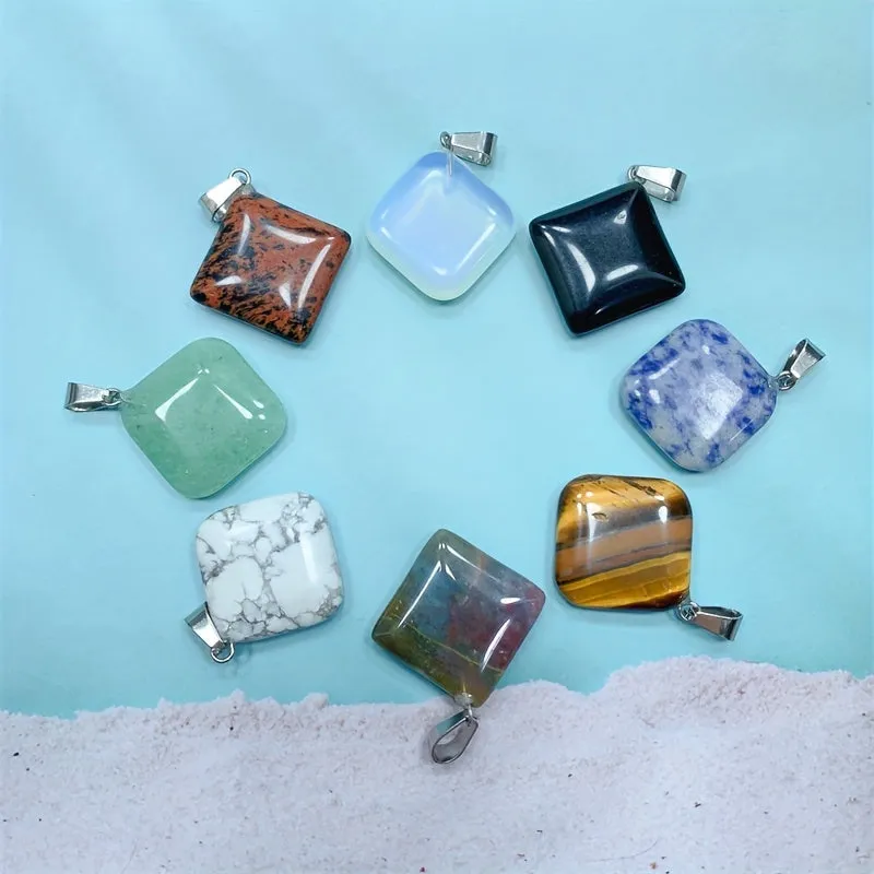 Crystal Pendant Square Shaped Mix Material Healing Stones Cube Charm