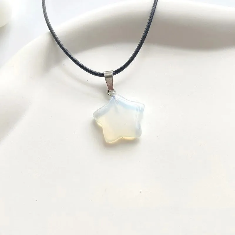 Crystal Rose Opal Star Stone Pendant Necklace
