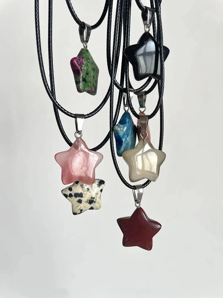 Crystal Rose Opal Star Stone Pendant Necklace