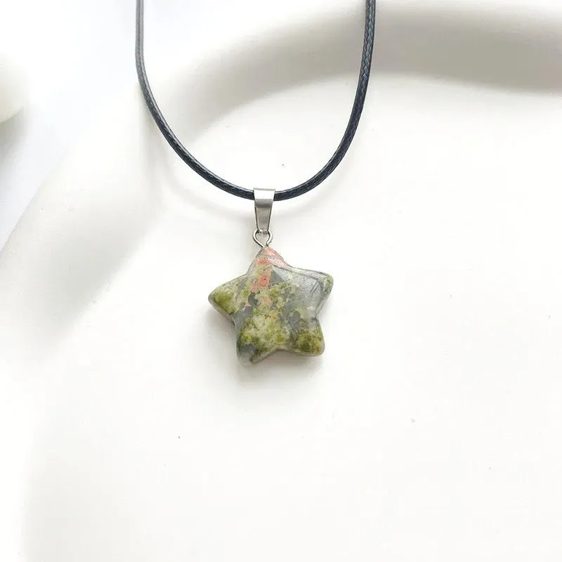 Crystal Rose Opal Star Stone Pendant Necklace