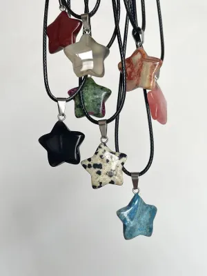 Crystal Rose Opal Star Stone Pendant Necklace