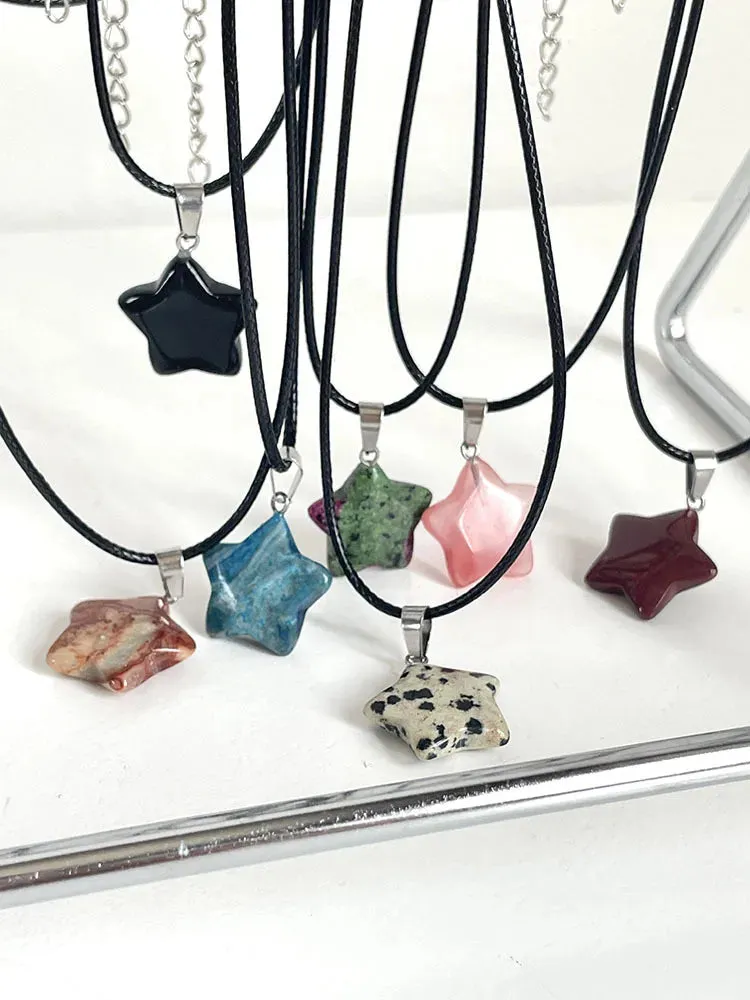 Crystal Rose Opal Star Stone Pendant Necklace