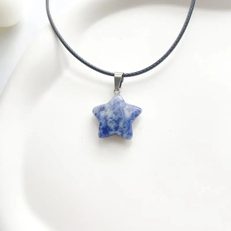 Crystal Rose Opal Star Stone Pendant Necklace