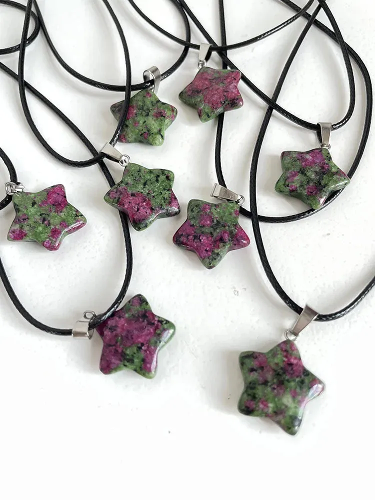 Crystal Rose Opal Star Stone Pendant Necklace