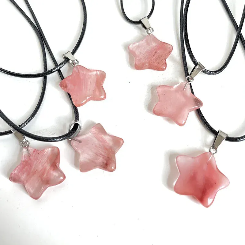 Crystal Rose Opal Star Stone Pendant Necklace