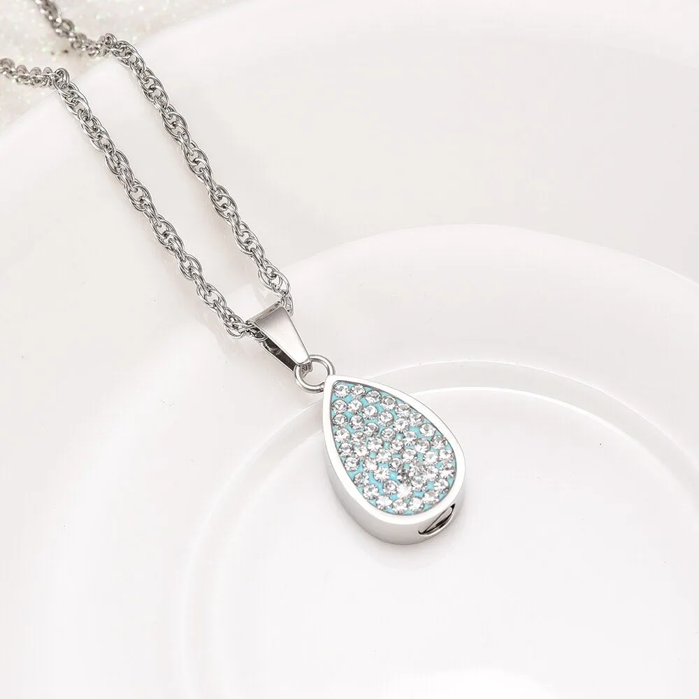 Crystal Teardrop Cremation Urn Necklace