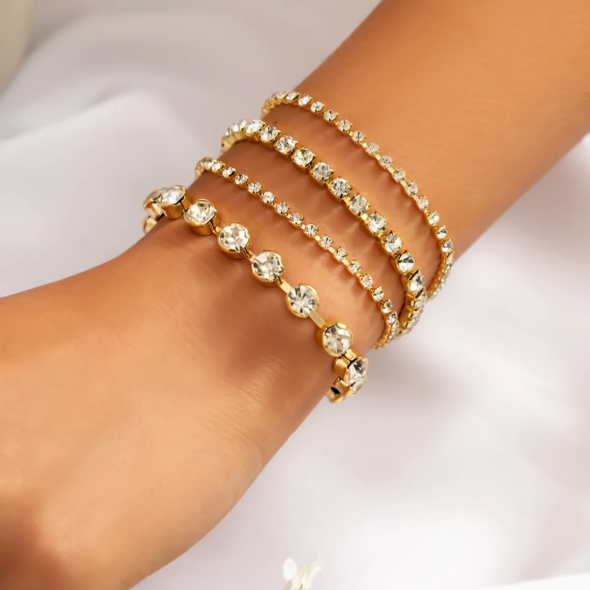 Cubic Zirconia & 18K Gold-Plated Tennis Bracelet - Set Of Four