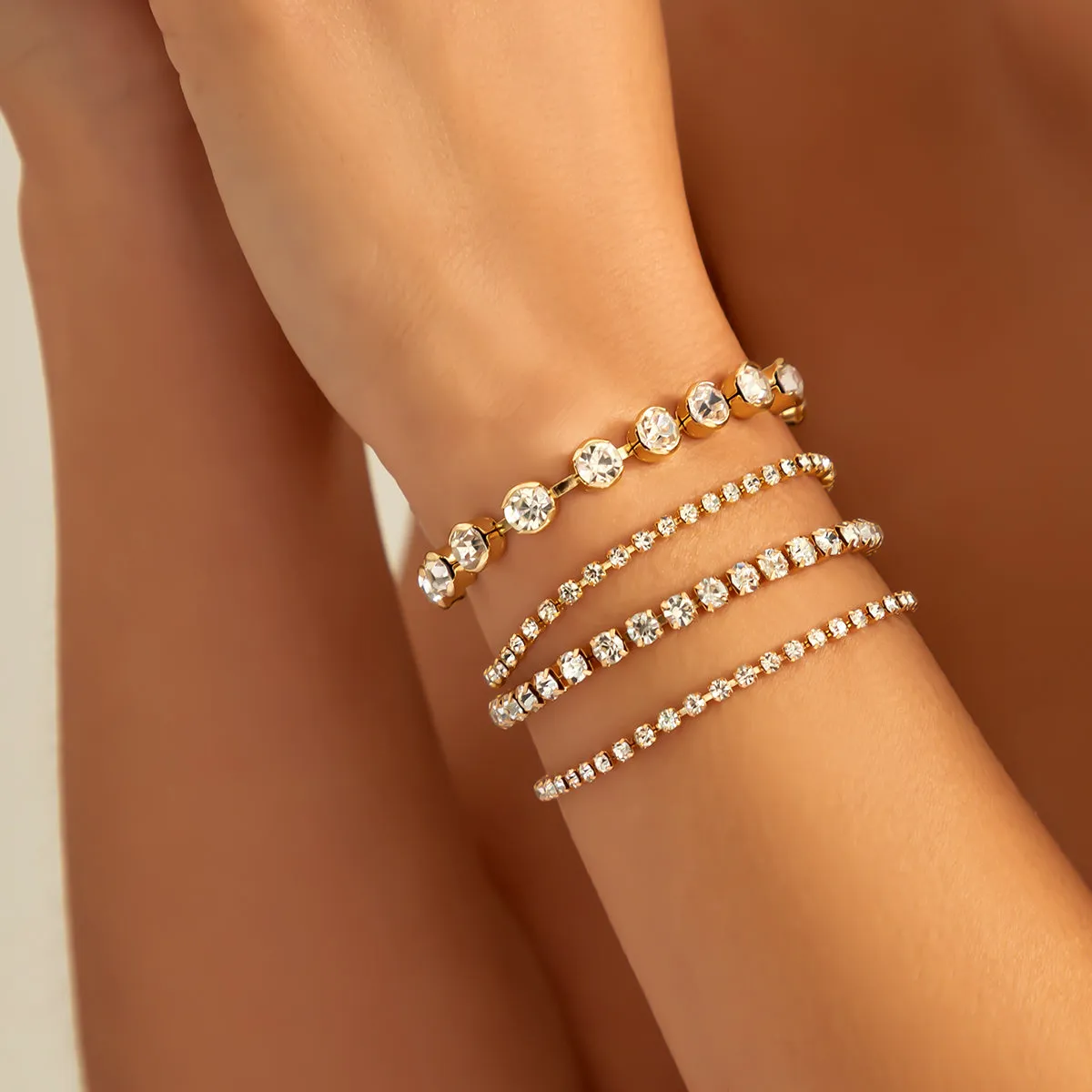 Cubic Zirconia & 18K Gold-Plated Tennis Bracelet - Set Of Four