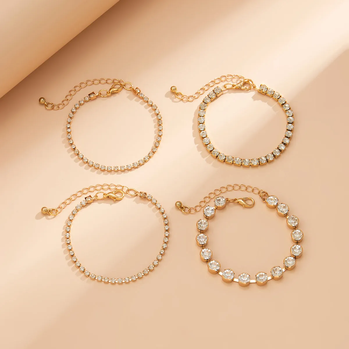 Cubic Zirconia & 18K Gold-Plated Tennis Bracelet - Set Of Four