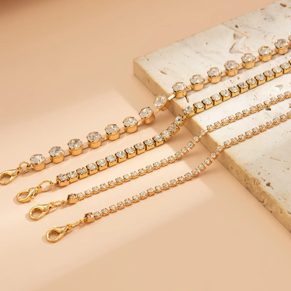 Cubic Zirconia & 18K Gold-Plated Tennis Bracelet - Set Of Four