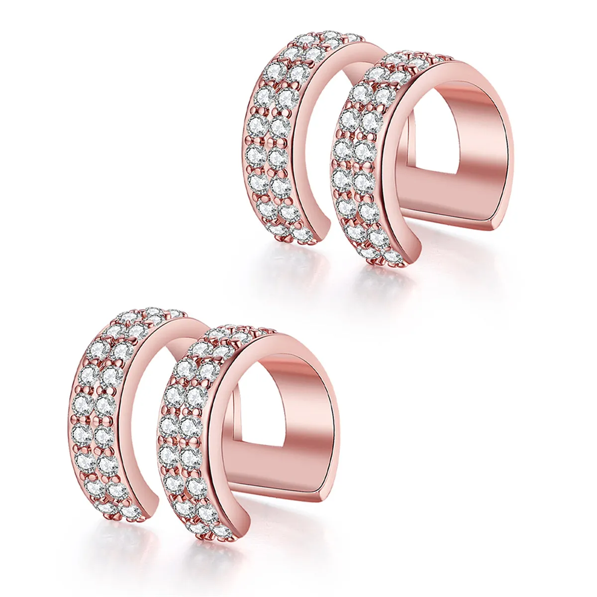 Cubic Zirconia & 18K Rose Gold-Plated Layered Ear Cuffs