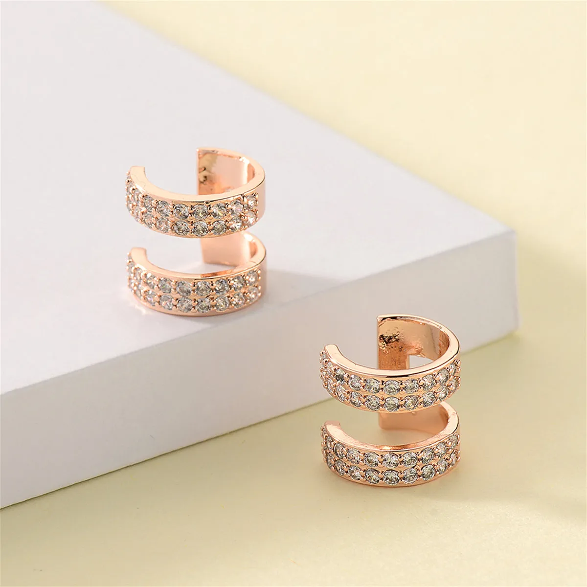 Cubic Zirconia & 18K Rose Gold-Plated Layered Ear Cuffs