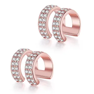 Cubic Zirconia & 18K Rose Gold-Plated Layered Ear Cuffs