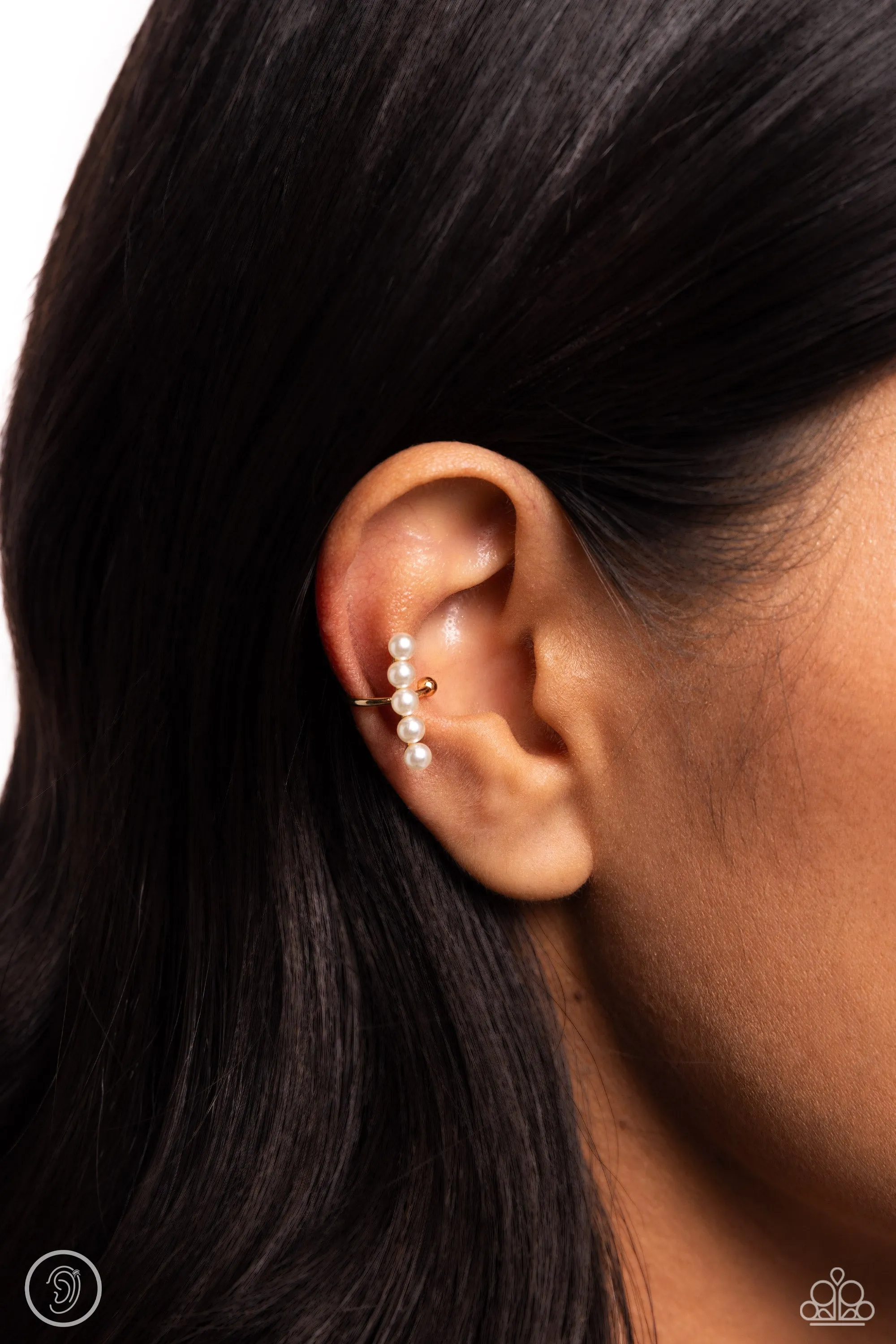 CUFF Love - Gold - White Pearl Paparazzi Ear Cuff Earrings