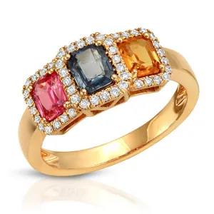 Cushion Cut Multicolor Sapphire Ring in 14k Rose Gold