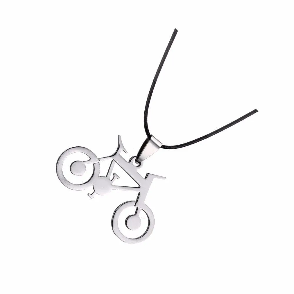 Cycolinks Bicycle Pendant Mens Necklace Leather Rope
