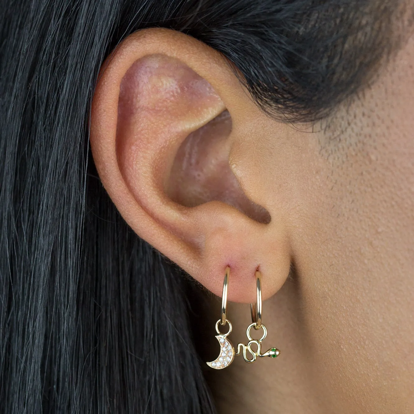 CZ Crescent Hoop Earring 14K