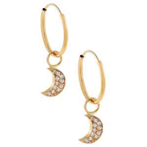 CZ Crescent Hoop Earring 14K