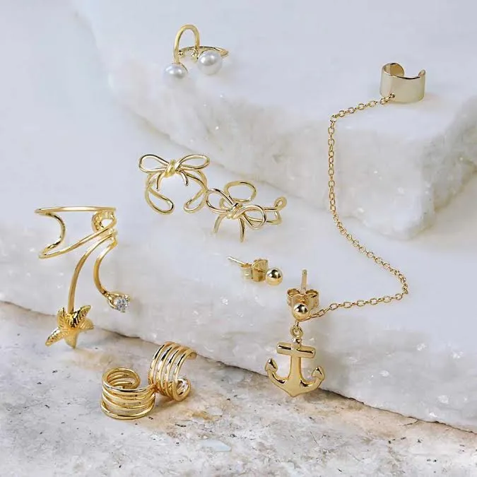 Dainty Bow Ribbon Ear Cuff Cartilage Clip Wrap Helix Earrings Non-Pierced Gold