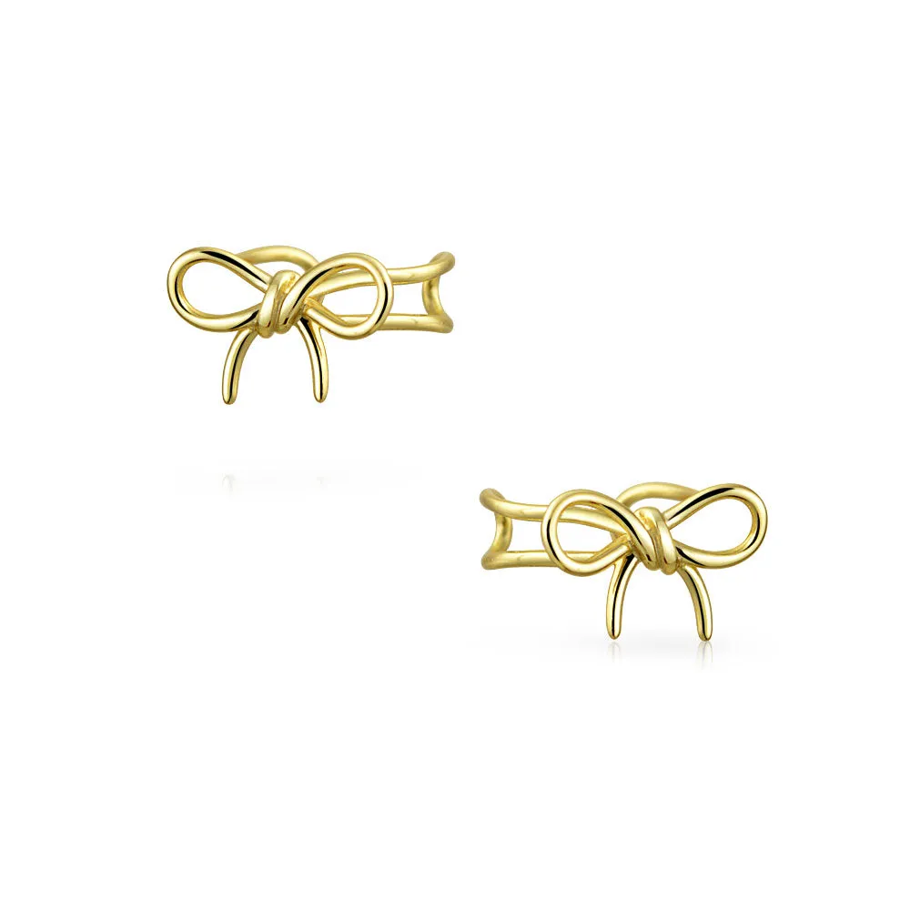 Dainty Bow Ribbon Ear Cuff Cartilage Clip Wrap Helix Earrings Non-Pierced Gold