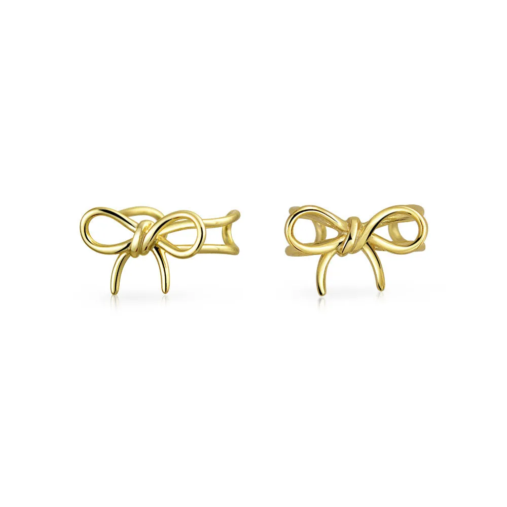 Dainty Bow Ribbon Ear Cuff Cartilage Clip Wrap Helix Earrings Non-Pierced Gold