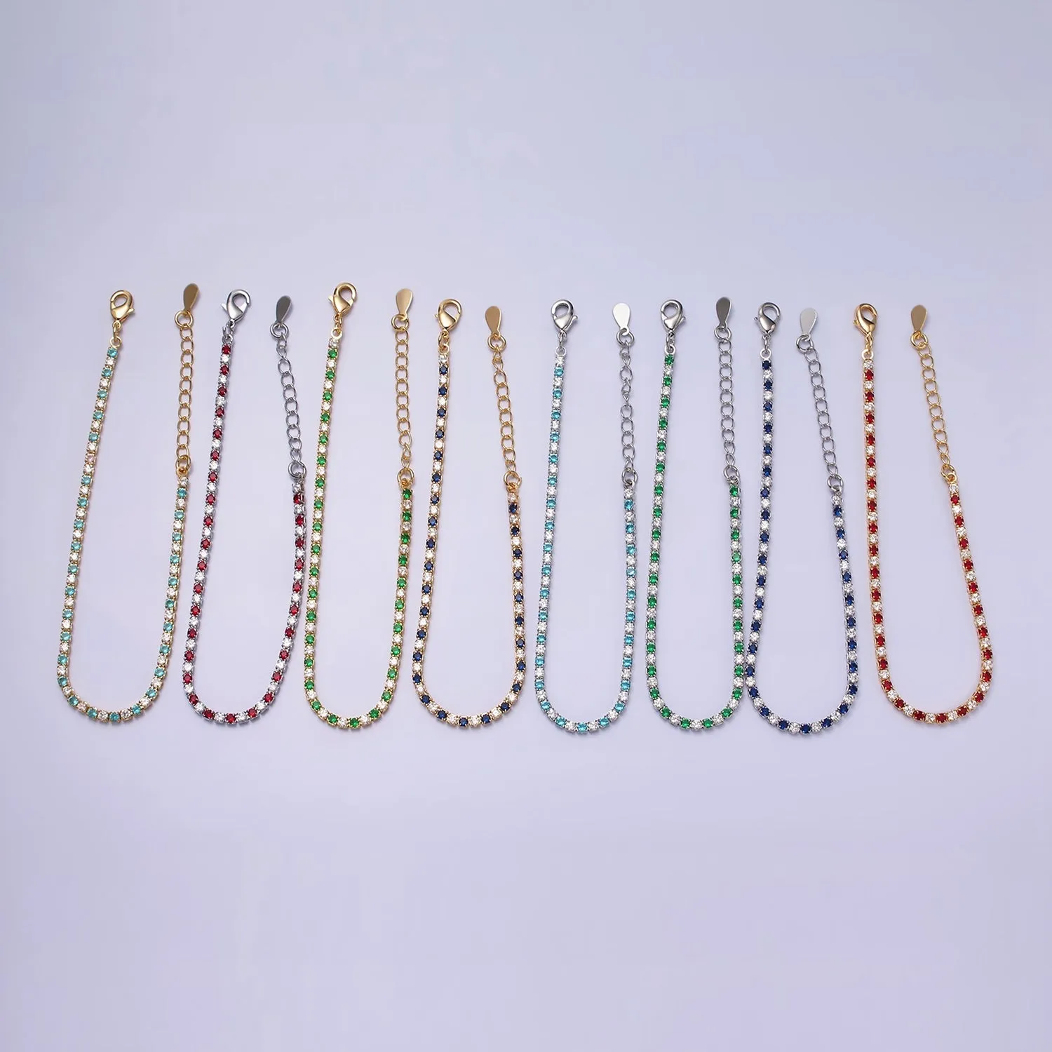 Dainty Diamond CZ Tennis Bracelet Blue Green Red Clear Cz Stone Tennis Bracelet WA1770 - WA1777