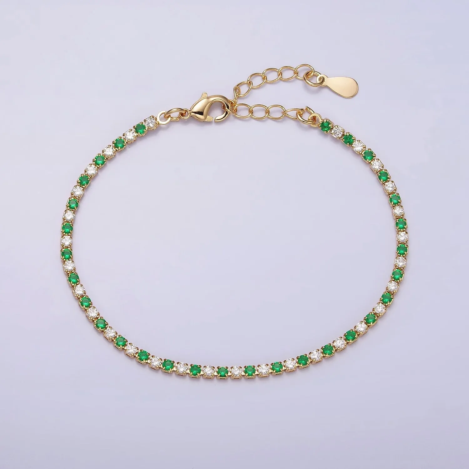 Dainty Diamond CZ Tennis Bracelet Blue Green Red Clear Cz Stone Tennis Bracelet WA1770 - WA1777