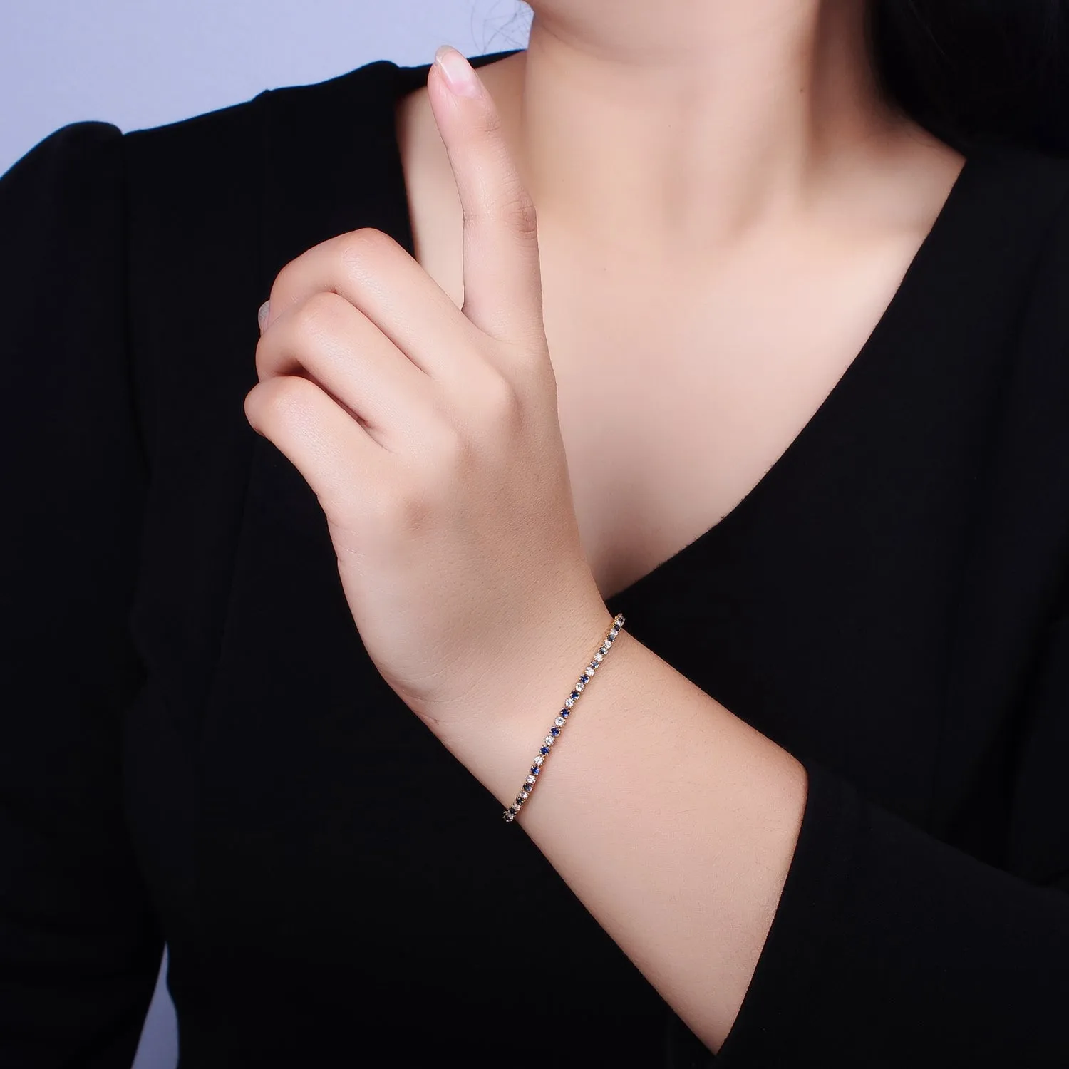 Dainty Diamond CZ Tennis Bracelet Blue Green Red Clear Cz Stone Tennis Bracelet WA1770 - WA1777